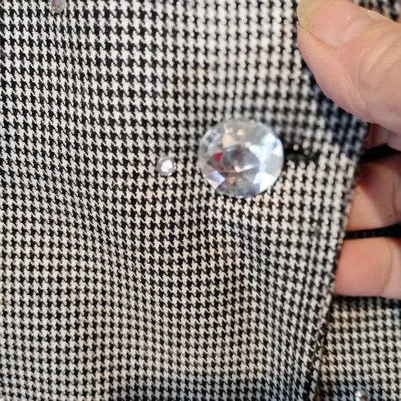 Yves Venet Creation Gray & Black Houndstooth  Rhinestone Blazer Size 42 - Picture 11 of 11